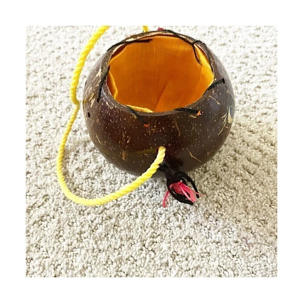 Handmade Coconut Shell Purse Smiley Girl Face Braided Hair Curiosity Oddity